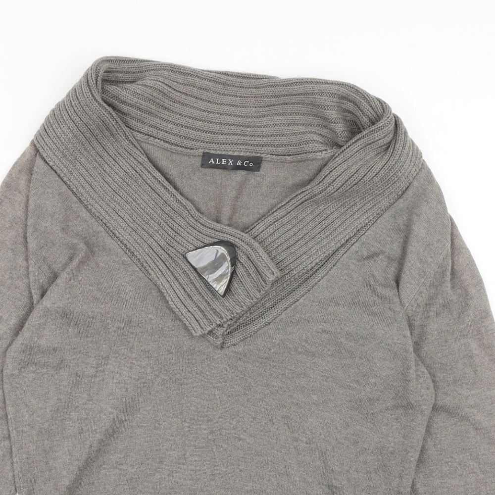 Alex & CO Womens Green V-Neck Cotton Pullover Jumper Size 10