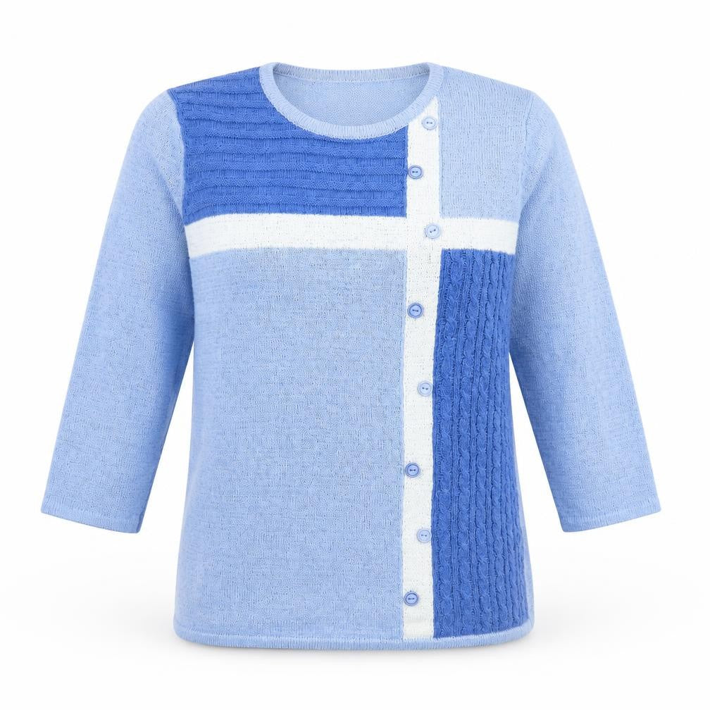 Mudflower Womens Blue Round Neck Geometric Acrylic Pullover Jumper Size S