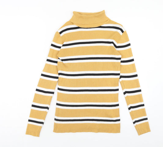Primark Girls Yellow Roll Neck Striped Viscose Pullover Jumper Size 14-15 Years Pullover