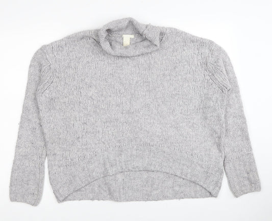 H&M Womens Grey Roll Neck Acrylic Pullover Jumper Size XS