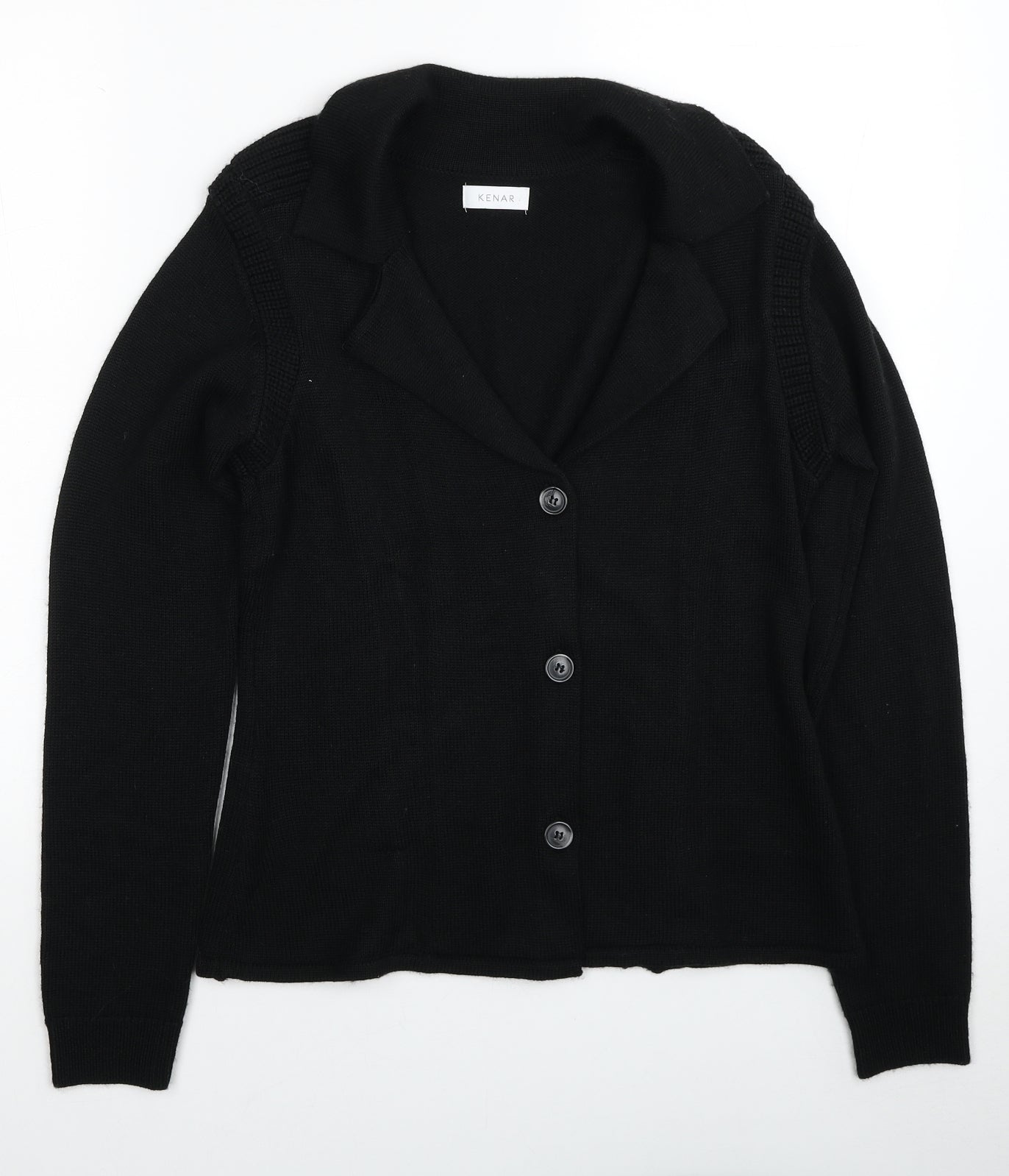 Kenar Womens Black V-Neck Wool Cardigan Jumper One Size