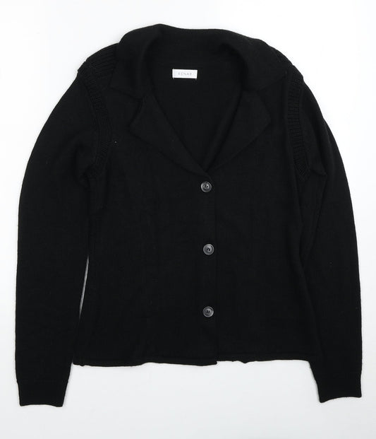 Kenar Womens Black V-Neck Wool Cardigan Jumper One Size