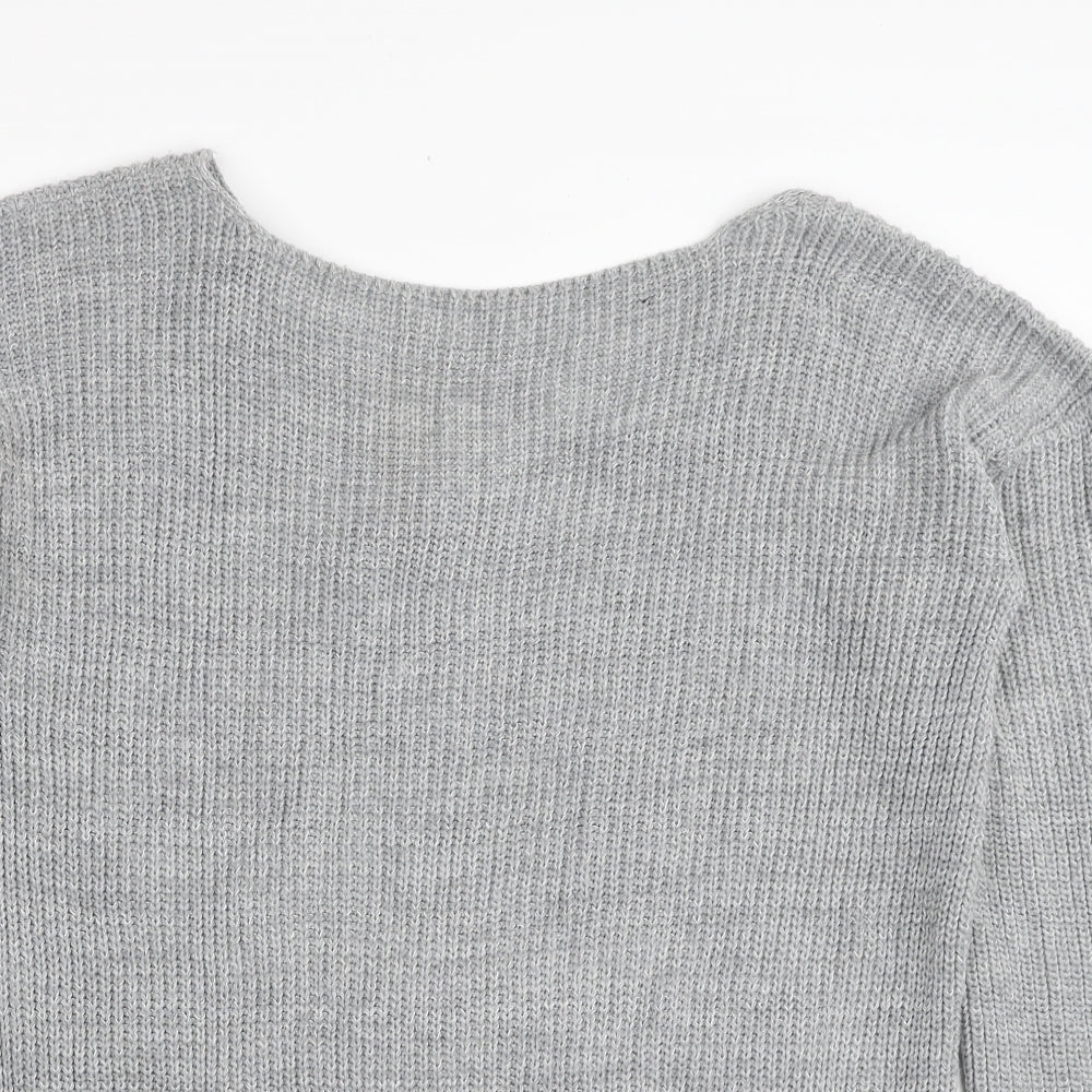 Boohoo Womens Grey Round Neck Acrylic Pullover Jumper Size S