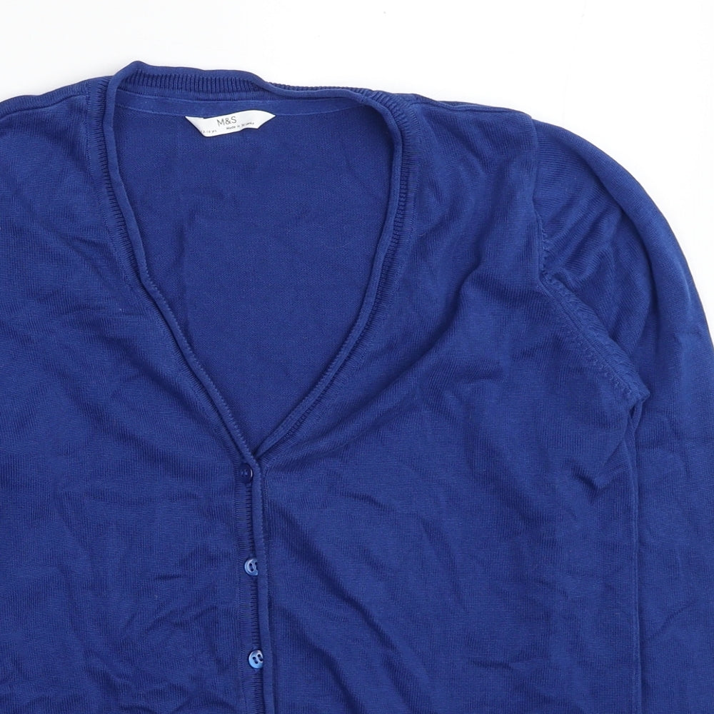 Marks and Spencer Boys Blue V-Neck Cotton Cardigan Jumper Size 13-14 Years Button