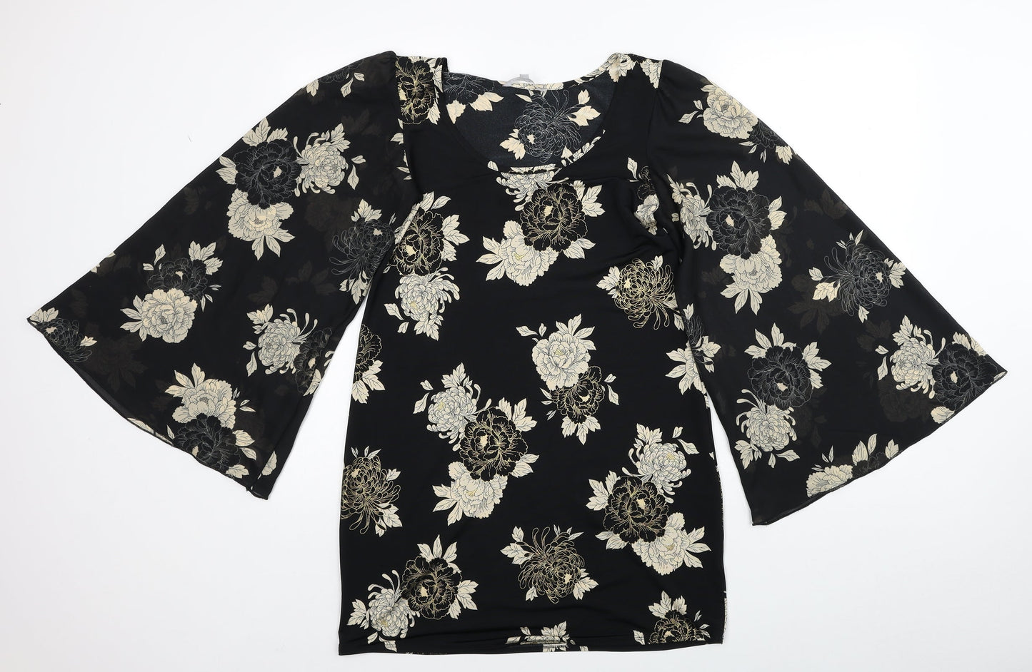 Red Herring Womens Black Floral Polyester Mini Size 8 Scoop Neck Pullover