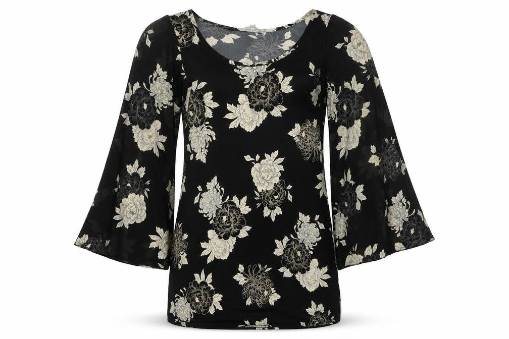 Red Herring Womens Black Floral Polyester Mini Size 8 Scoop Neck Pullover