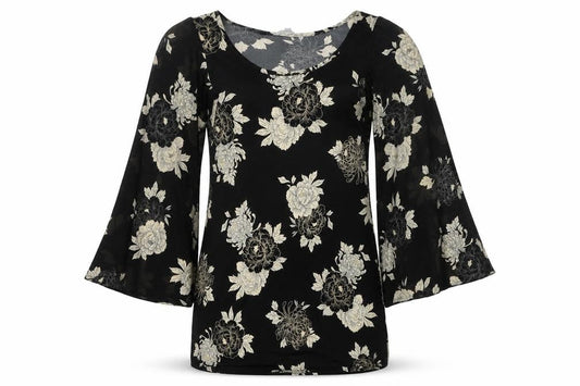 Red Herring Womens Black Floral Polyester Mini Size 8 Scoop Neck Pullover