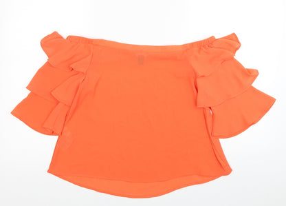 New Look Womens Orange Polyester Basic Blouse Size 8 Off the Shoulder