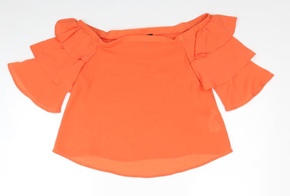 New Look Womens Orange Polyester Basic Blouse Size 8 Off the Shoulder