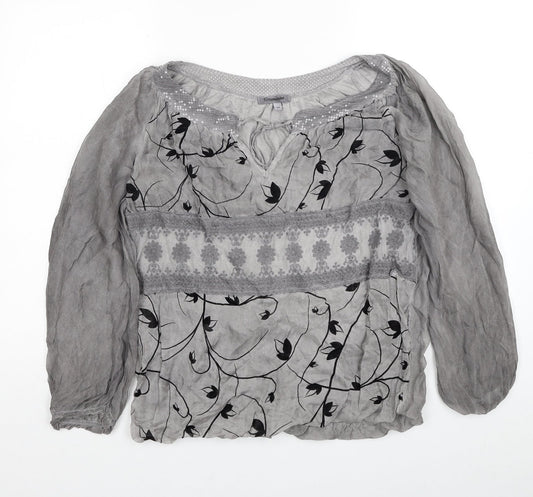 Rosemarine Womens Grey Geometric Viscose Basic Blouse Size M Round Neck