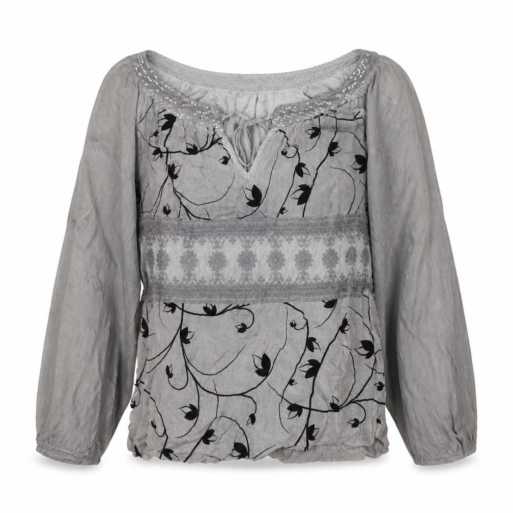 Rosemarine Womens Grey Geometric Viscose Basic Blouse Size M Round Neck