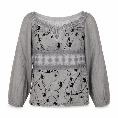 Rosemarine Womens Grey Geometric Viscose Basic Blouse Size M Round Neck