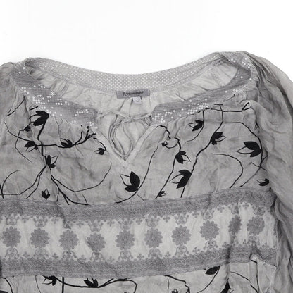 Rosemarine Womens Grey Geometric Viscose Basic Blouse Size M Round Neck