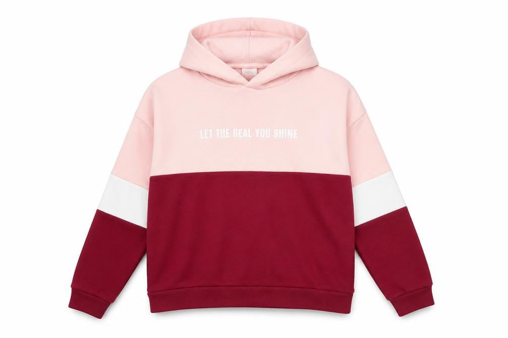 Primark Girls Pink Colourblock Cotton Pullover Hoodie Size 11-12 Years Pullover