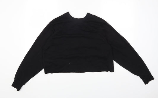 ASOS Womens Black Cotton Pullover Sweatshirt Size 6 Pullover - Cropped, Cross Open Back Detail