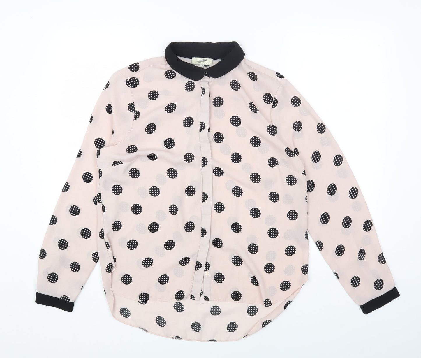 Papaya Womens Pink Polka Dot Polyester Basic Button-Up Size 14 V-Neck