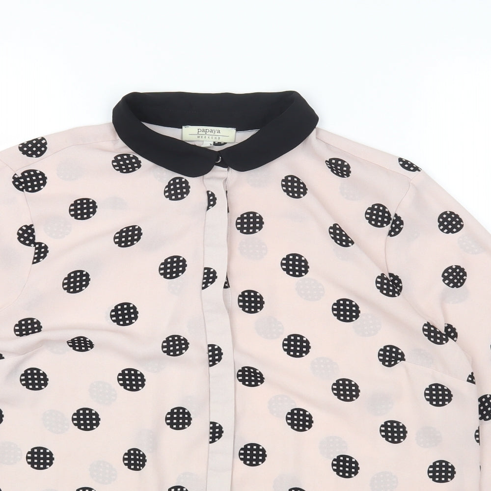Papaya Womens Pink Polka Dot Polyester Basic Button-Up Size 14 V-Neck