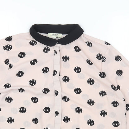 Papaya Womens Pink Polka Dot Polyester Basic Button-Up Size 14 V-Neck