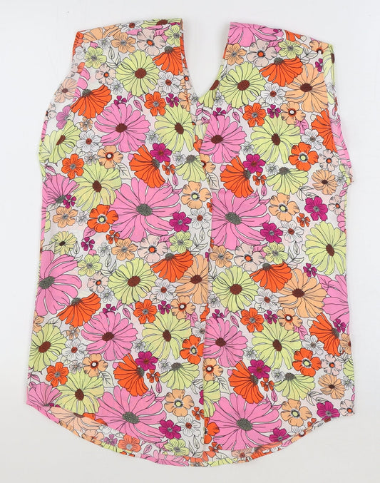 Marks and Spencer Womens Multicoloured Geometric Polyester Basic Blouse Size 8 V-Neck