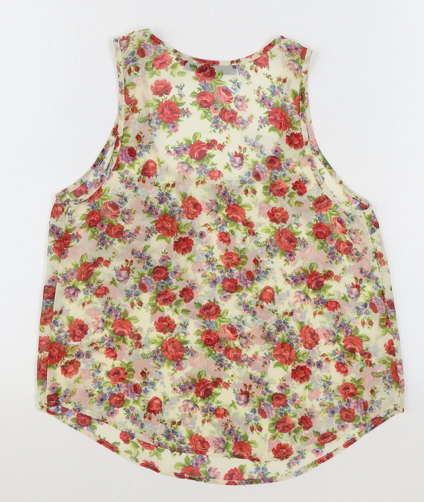 Topshop Womens Ivory Floral Polyester Basic Tank Size 6 Scoop Neck