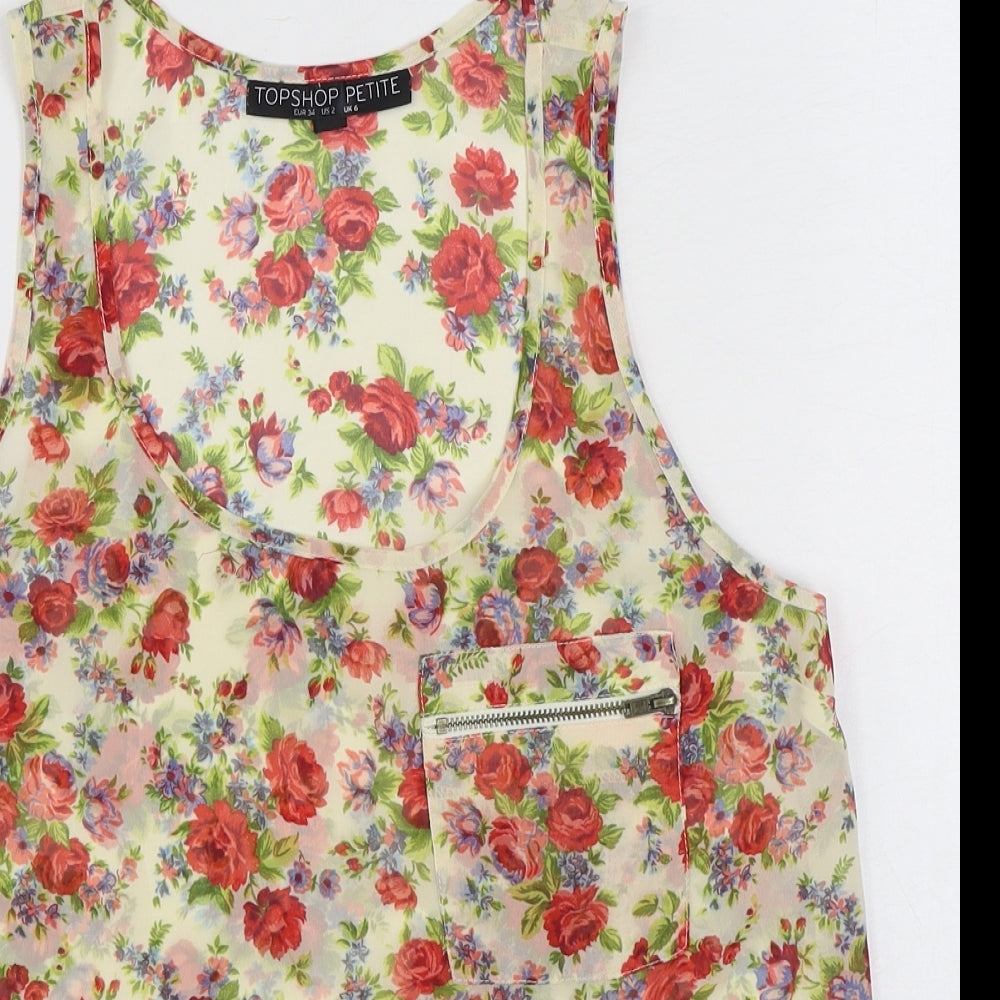 Topshop Womens Ivory Floral Polyester Basic Tank Size 6 Scoop Neck