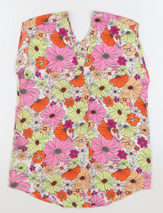 Marks and Spencer Womens Multicoloured Floral Polyester Basic Tank Size 6 V-Neck