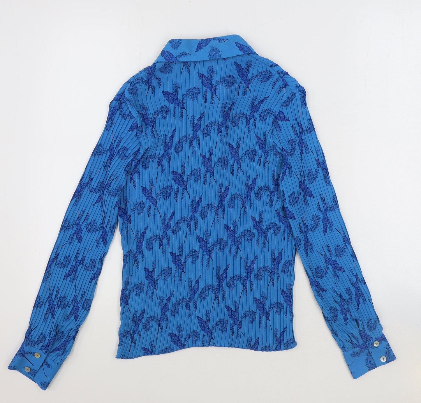 Bella Moda Womens Blue Geometric Polyester Basic Button-Up Size 12 Collared - Ribbed