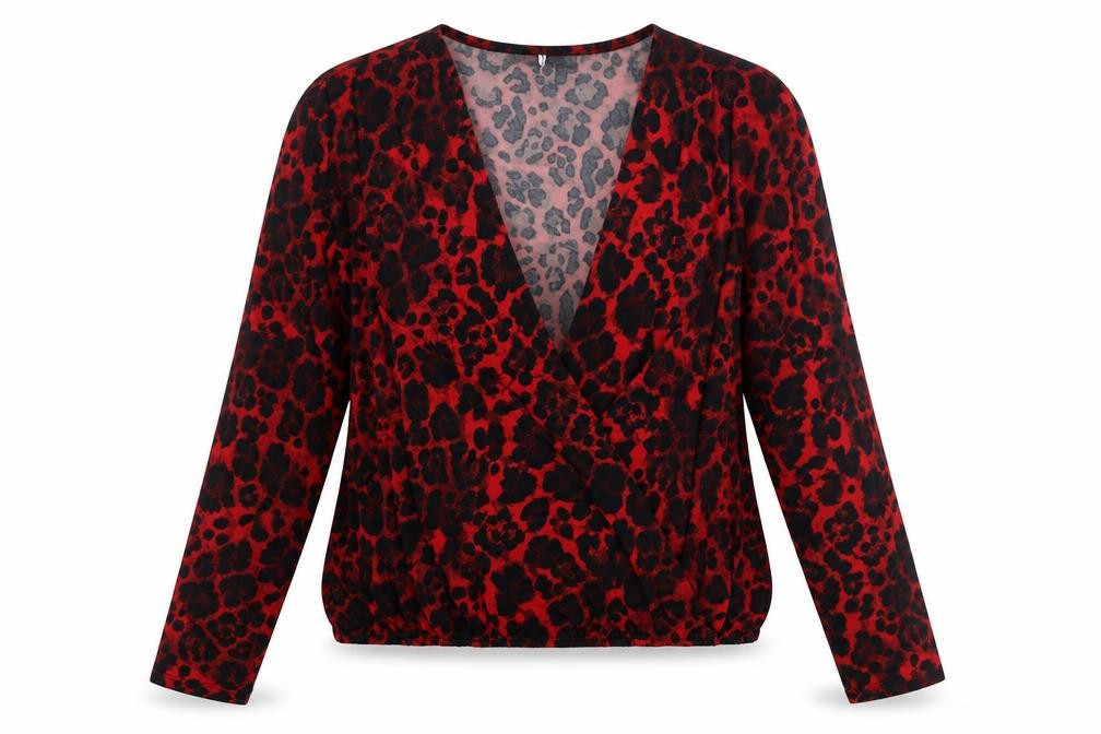 V By Very Womens Red Animal Print Polyester Basic Blouse Size 14 V-Neck