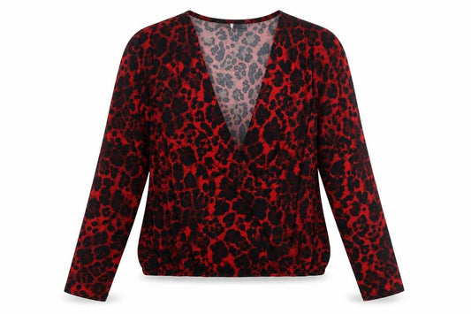 V By Very Womens Red Animal Print Polyester Basic Blouse Size 14 V-Neck