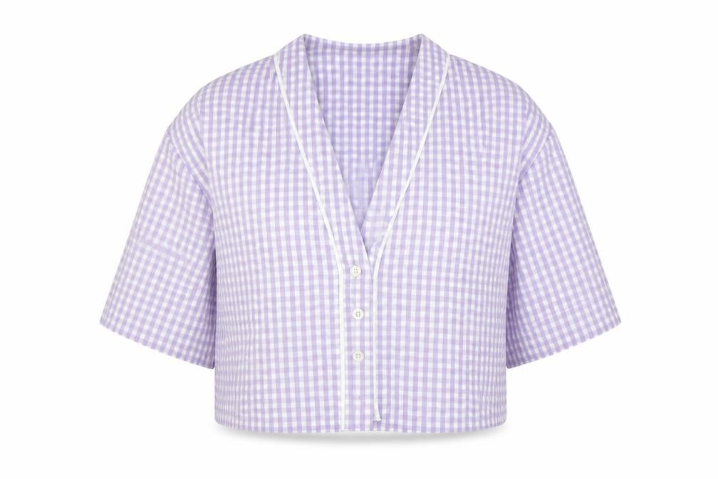 Zara Womens Purple Geometric Cotton Cropped Blouse Size S V-Neck