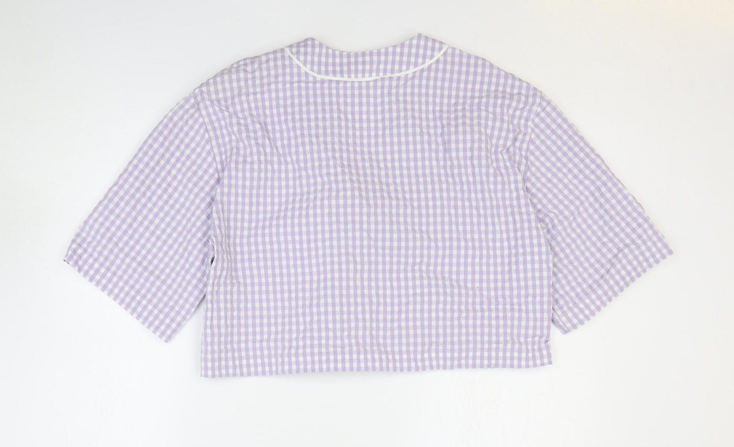 Zara Womens Purple Geometric Cotton Cropped Blouse Size S V-Neck