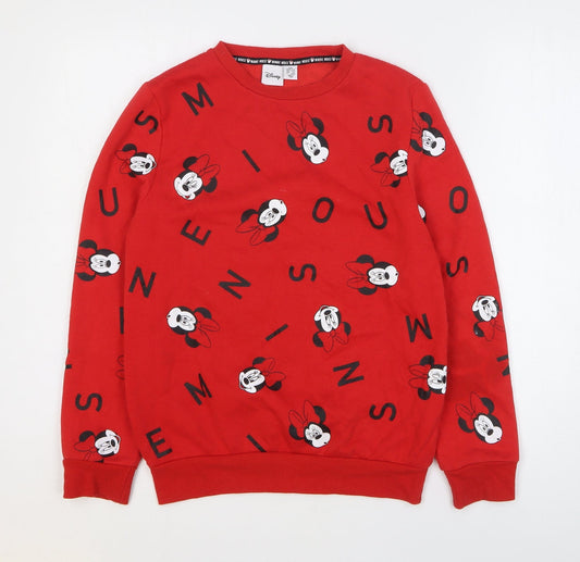 Disney Womens Red Geometric Polyester Pullover Sweatshirt Size 2XS Pullover - Minnie Mouse