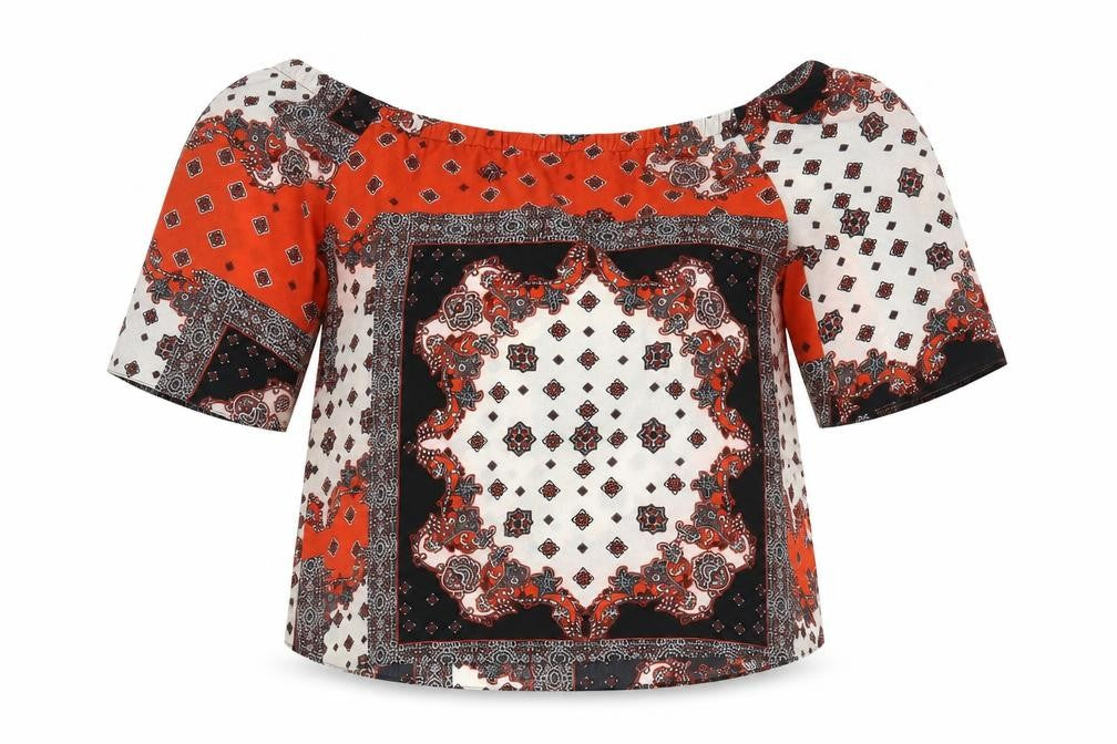F&F Womens Multicoloured Geometric Polyester Basic Blouse Size 10 Off the Shoulder
