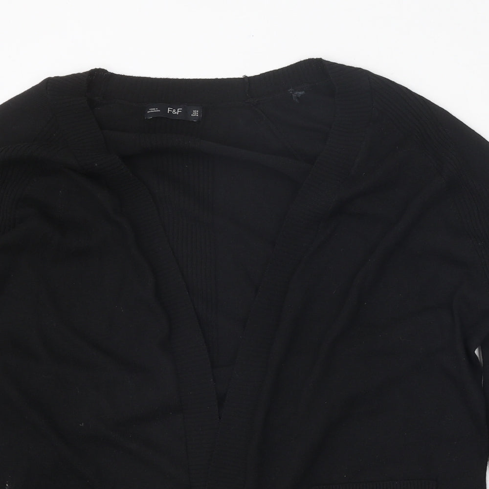 F&F Womens Black V-Neck Nylon Cardigan Jumper Size M