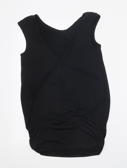 bluheaven Womens Black Polyester Basic T-Shirt Size S V-Neck