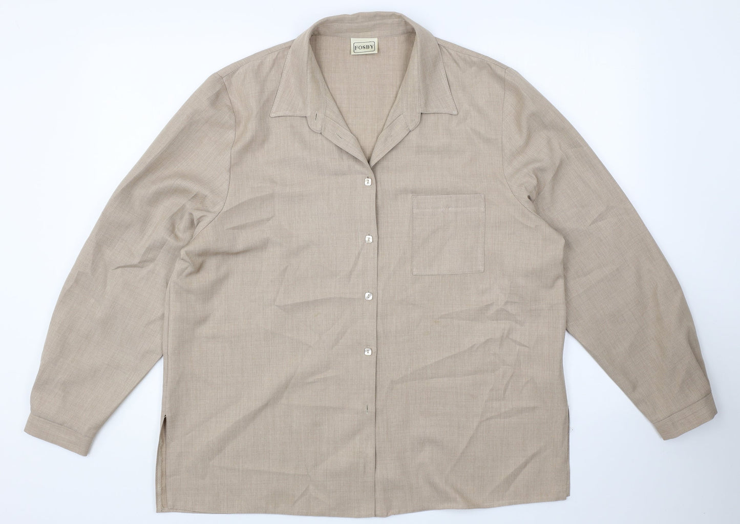 Fosby Womens Beige Polyester Basic Button-Up Size 18 Collared