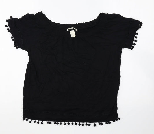 H&M Womens Black Viscose Basic T-Shirt Size XS Off the Shoulder - Shirred detail on neckline