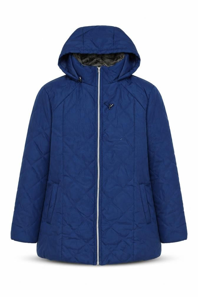 Anna De Lancay Womens Blue Quilted Coat Size M Zip