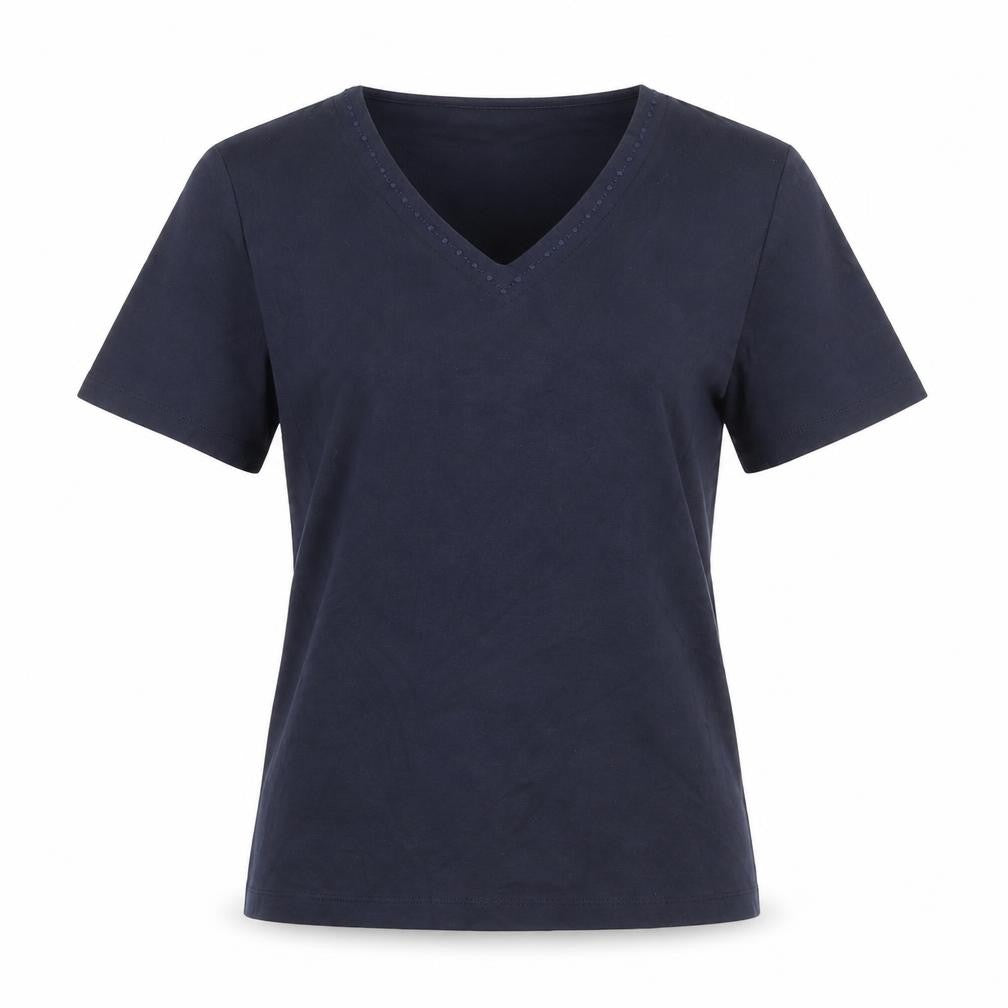 Country Casuals Womens Blue 100% Cotton Basic T-Shirt Size M V-Neck