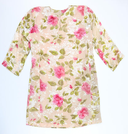 Womens Pink Floral Polyester Shift Size M Round Neck Pullover