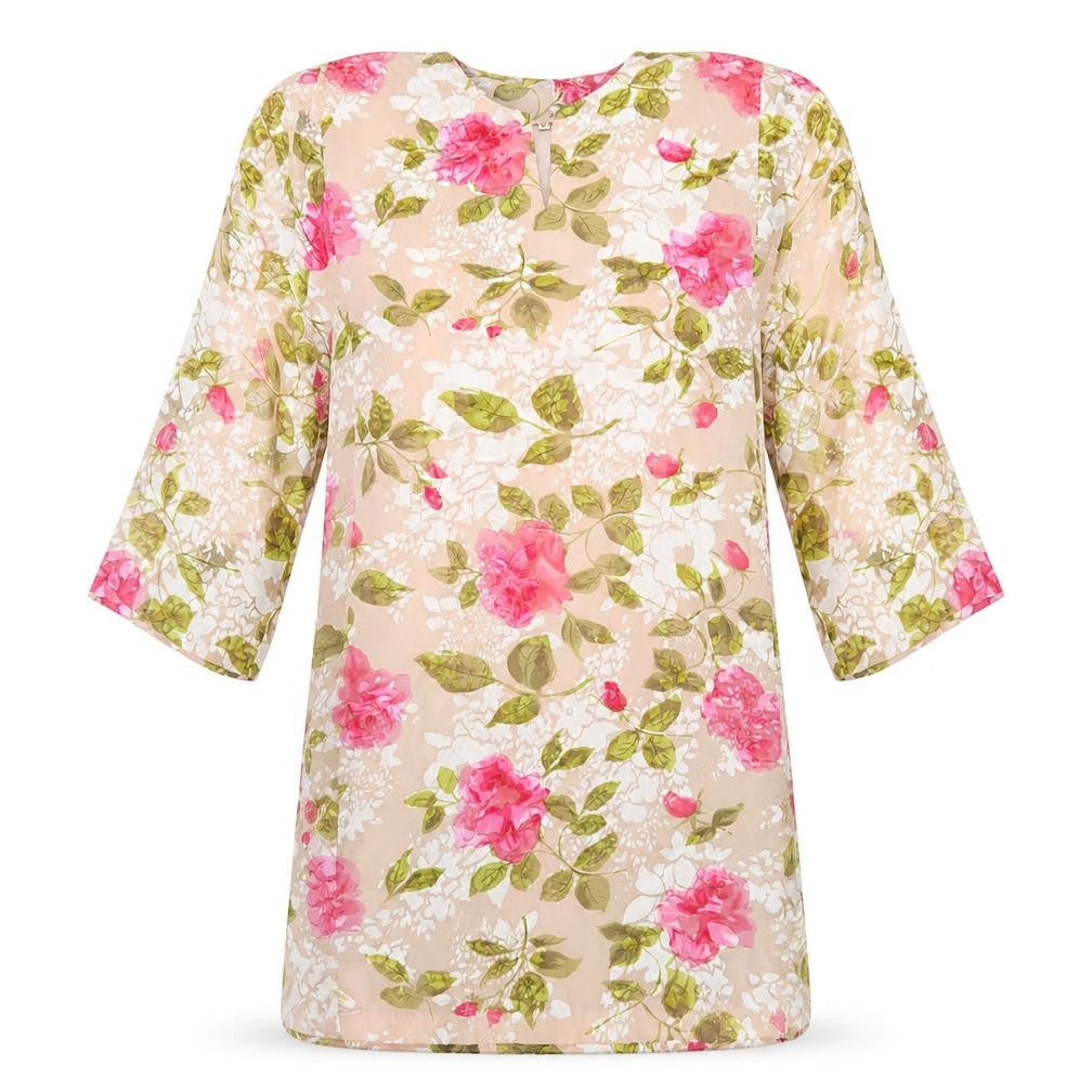 Preworn Womens Pink Floral Polyester Shift Size M Round Neck Pullover