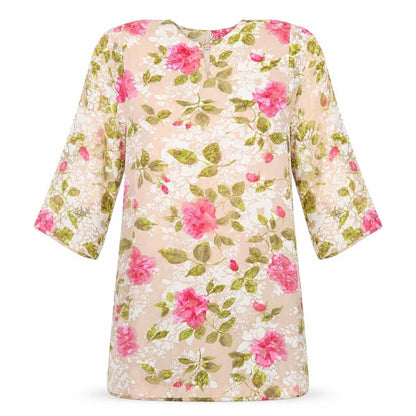 Womens Pink Floral Polyester Shift Size M Round Neck Pullover