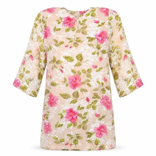 Preworn Womens Pink Floral Polyester Shift Size M Round Neck Pullover