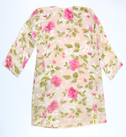 Womens Pink Floral Polyester Shift Size M Round Neck Pullover
