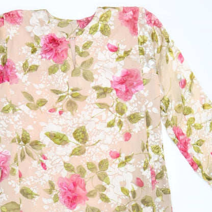 Womens Pink Floral Polyester Shift Size M Round Neck Pullover