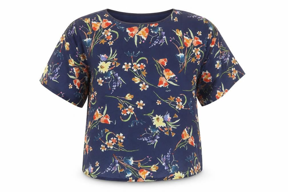 Mango Womens Blue Polyester Basic Blouse Size S Round Neck