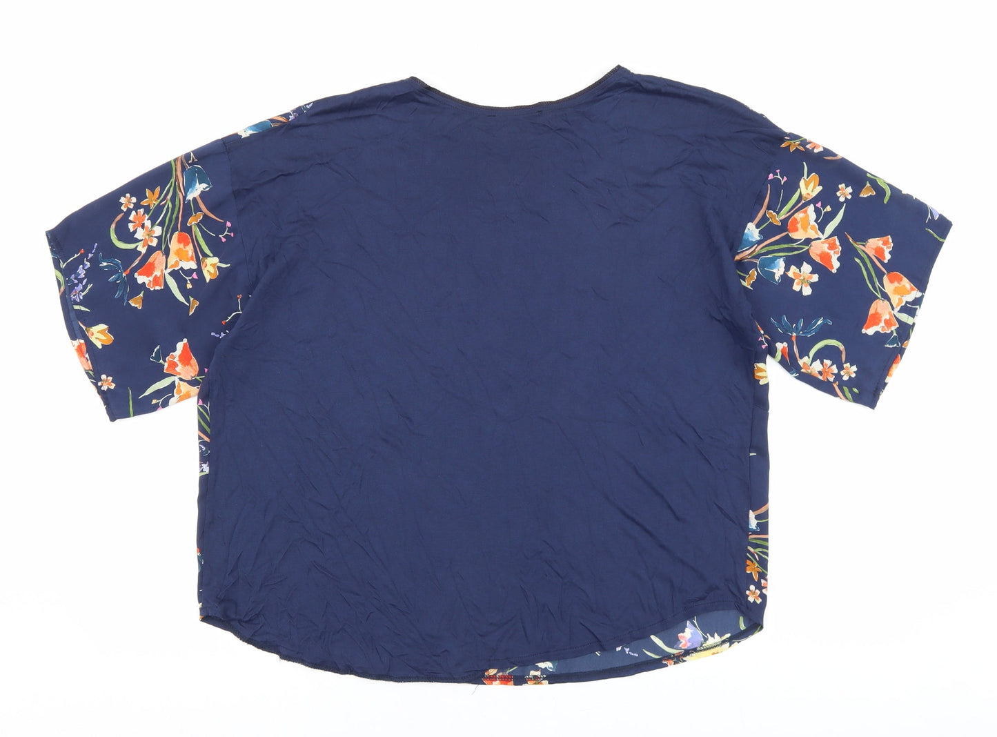 Mango Womens Blue Polyester Basic Blouse Size S Round Neck
