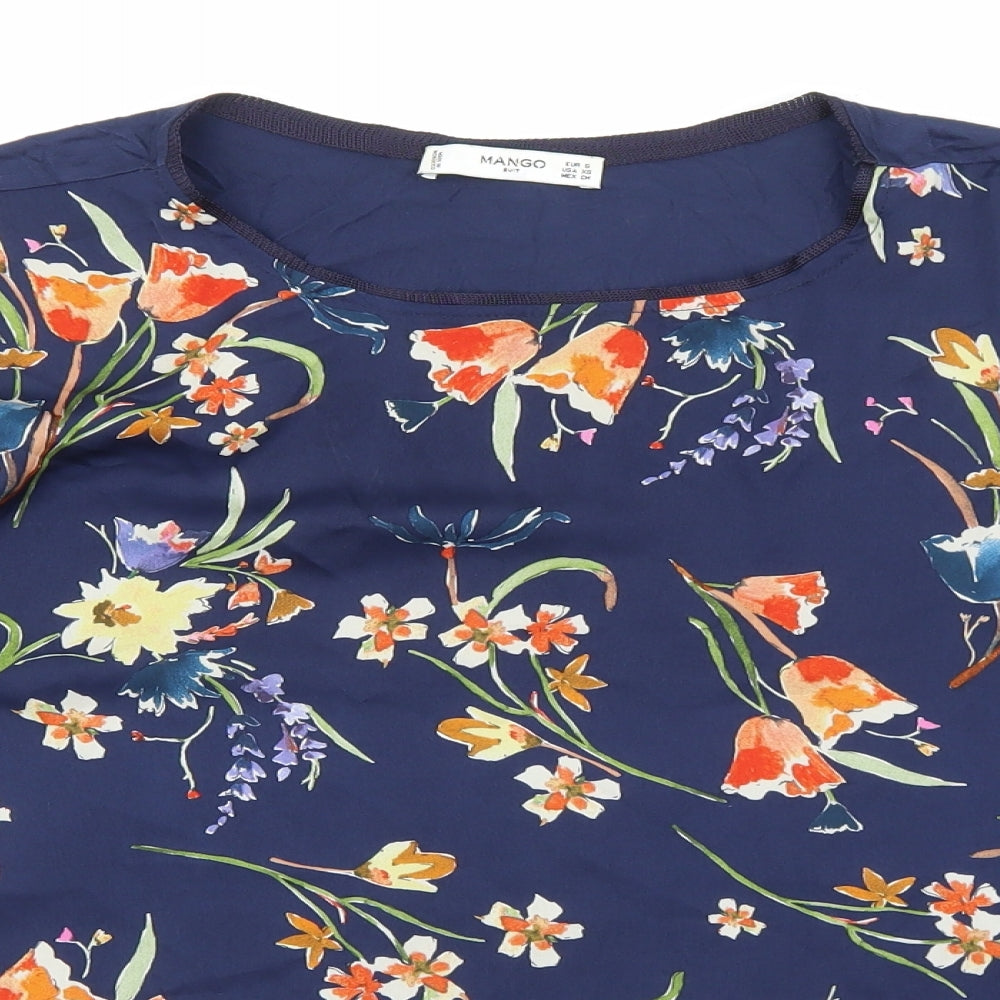 Mango Womens Blue Polyester Basic Blouse Size S Round Neck