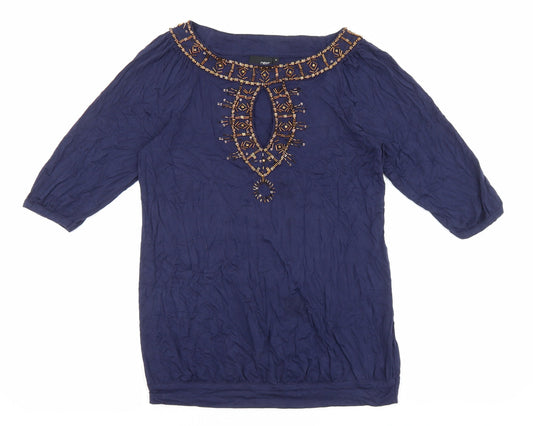 NEXT Womens Blue Viscose Basic Blouse Size 12 Boat Neck