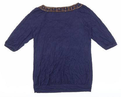 Next Womens Blue Viscose Basic Blouse Size 12 Boat Neck